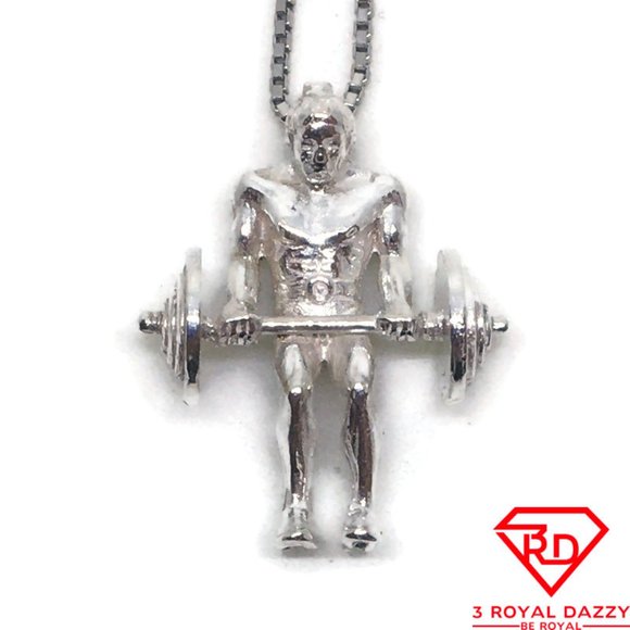 3 Royal Dazzy Jewelry - Men Weight Lifting charm pendant 925 Silver